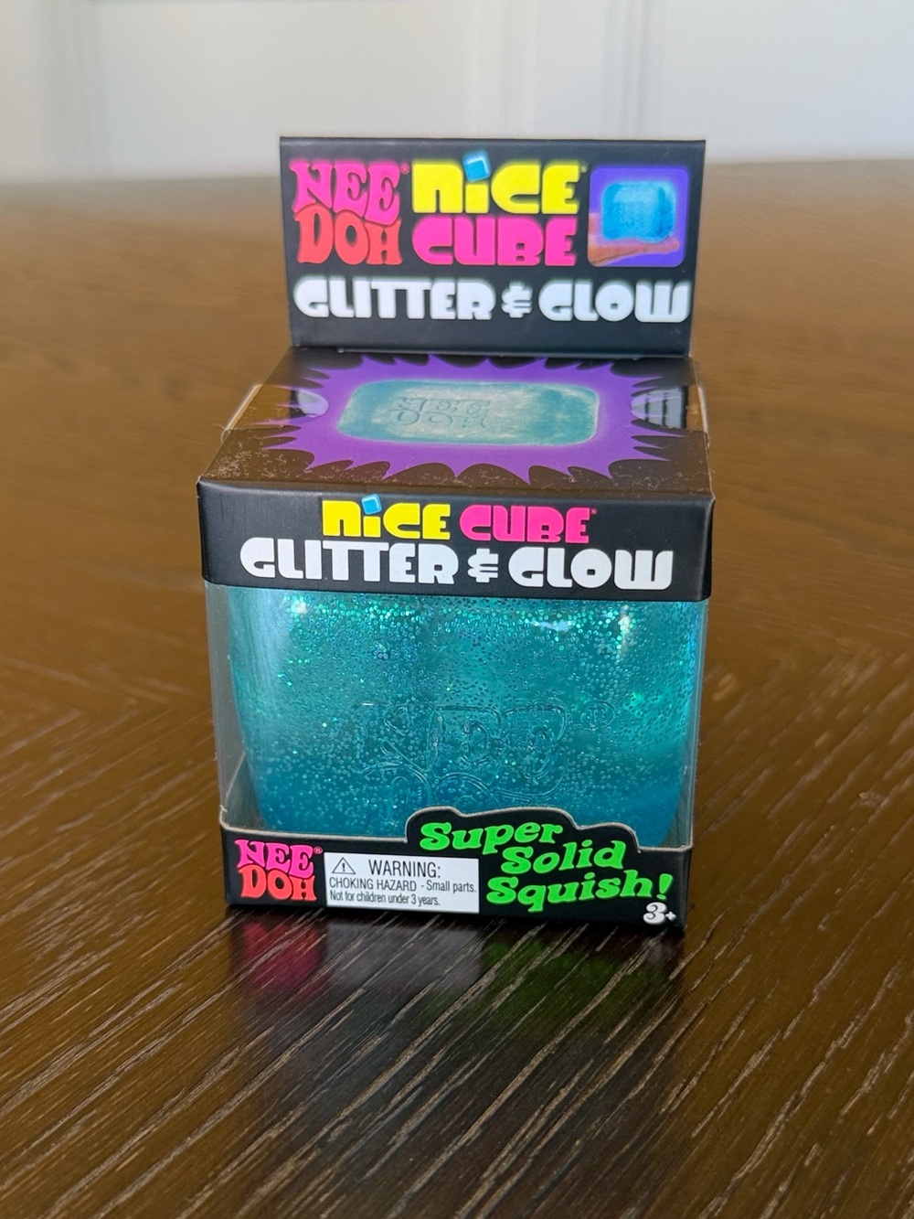 NeeDoh Nice Cube Glitter & Glow Squish Fidget Squishy Toy - Blue